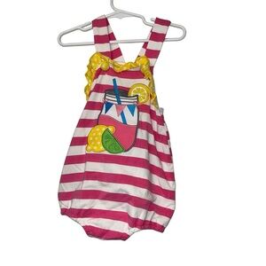 Smocked Polka Dot lemonade appliqué striped romper sz 18m ruffles